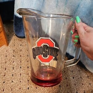 Ohio State Clear Glass Pitcher with Red Accent